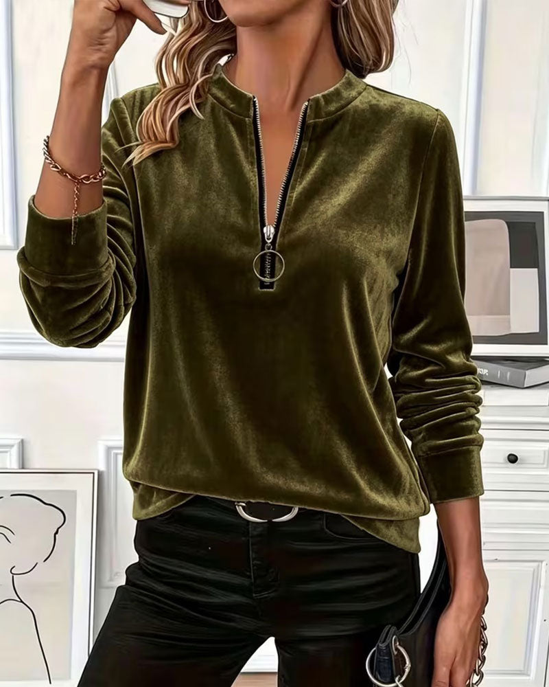 Velvet Half-Zip Elegant Top