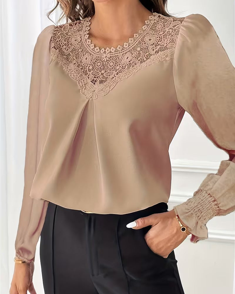 Lace Patchwork Balloon Sleeve Blouse