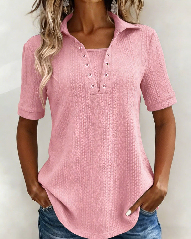 Textured Lapel Solid Color Top