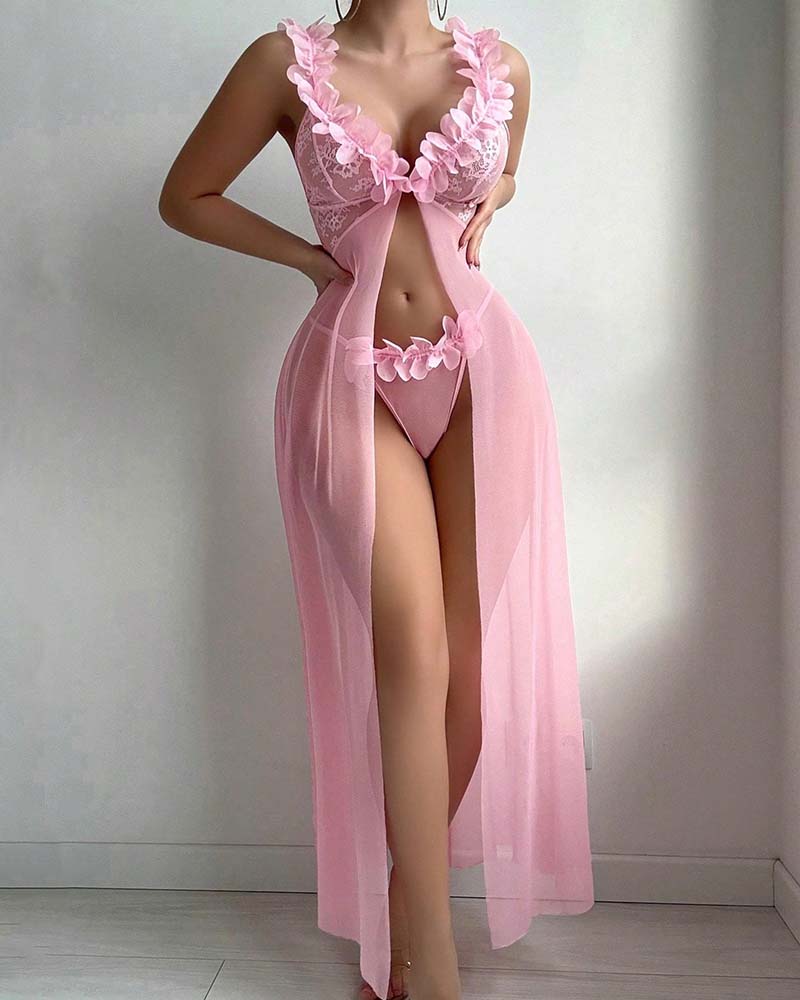 Flower Suspender See-Through Lingerie