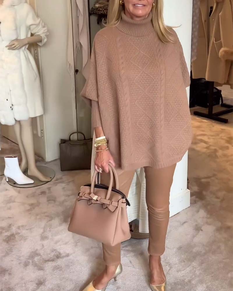 Solid color turtleneck casual pullover sweater