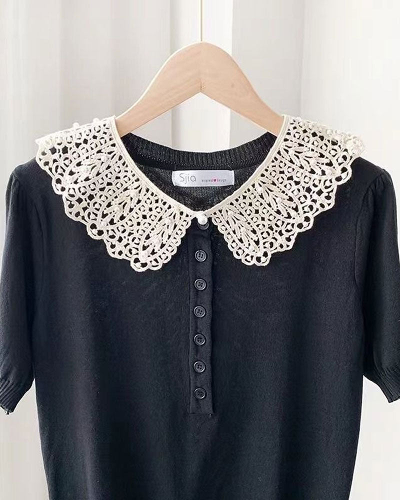 Solid-Color Lace False Collar