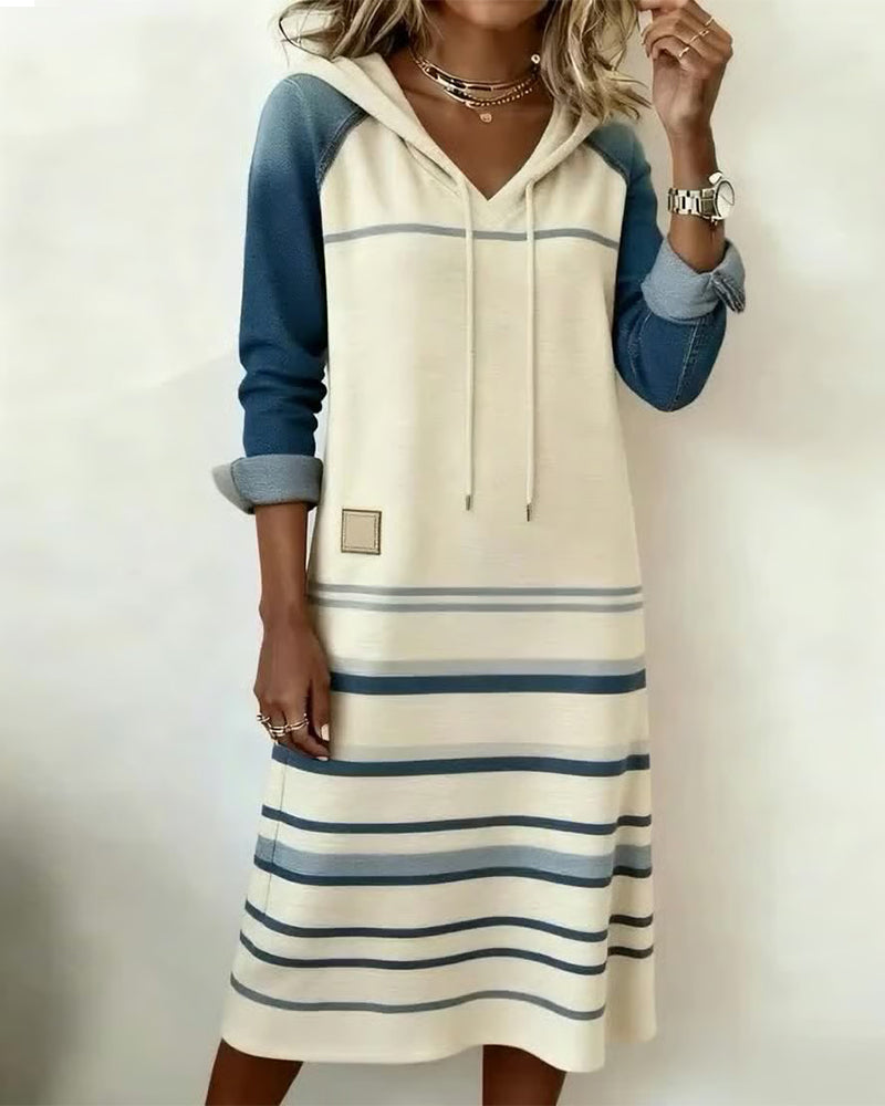 Hooded Striped Color Block Dress