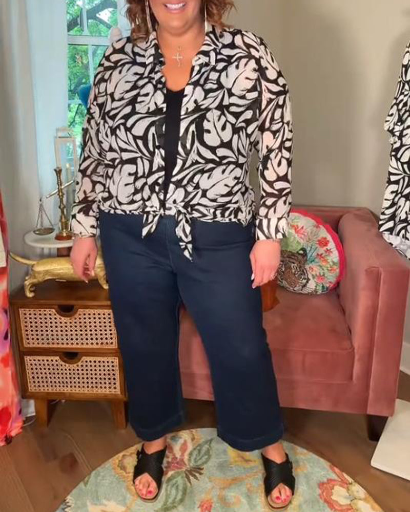 Loose and Comfortable Leaf-Patterned Blouse