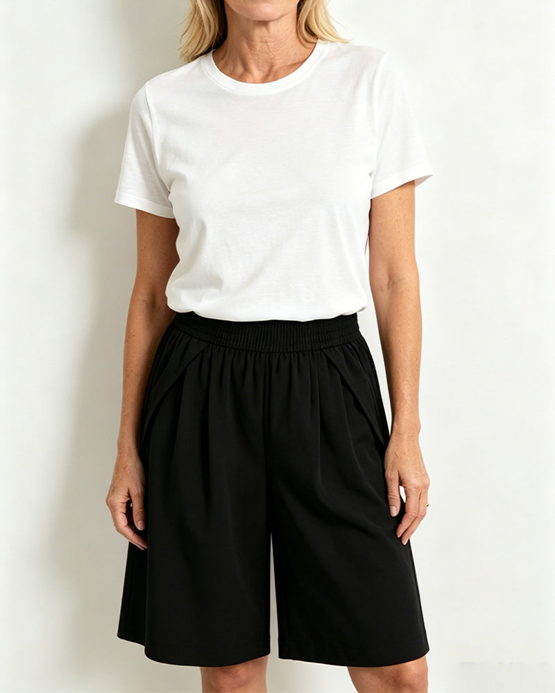 Elastic Waist Wide-Leg Shorts
