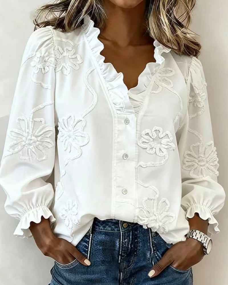 Ruffle Bubble Sleeve Blouse