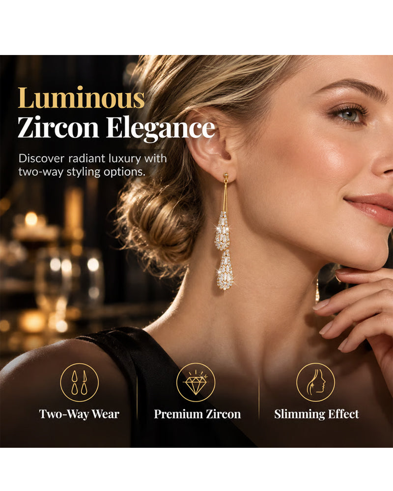 Elegant Zircon-Decorated Two-Way Teardrop Tassel Earrings for Women