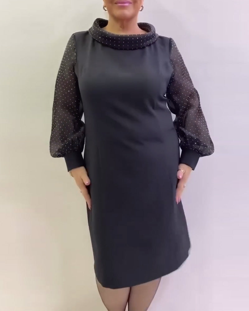 Lantern Sleeve Mesh Patchwork Dress