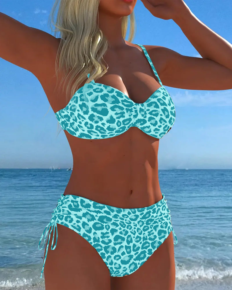 Lace-Up Leopard Print Two-Piece Swimsuit