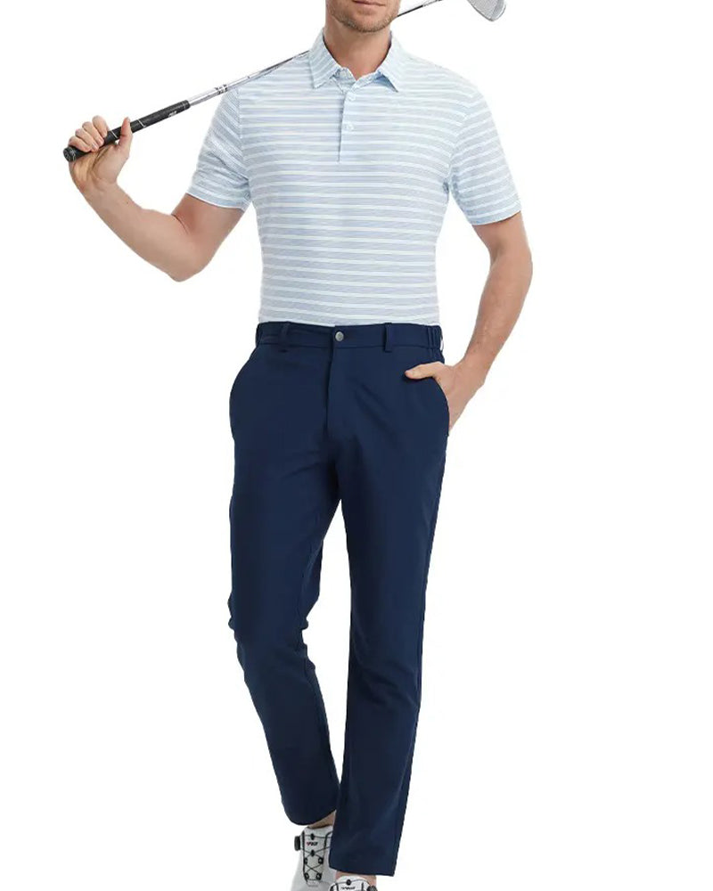 Lapel Blue And White Fine Stripe T-Shirt