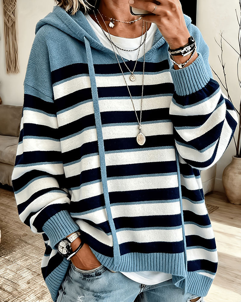 Striped Hooded Drawstring Pullover