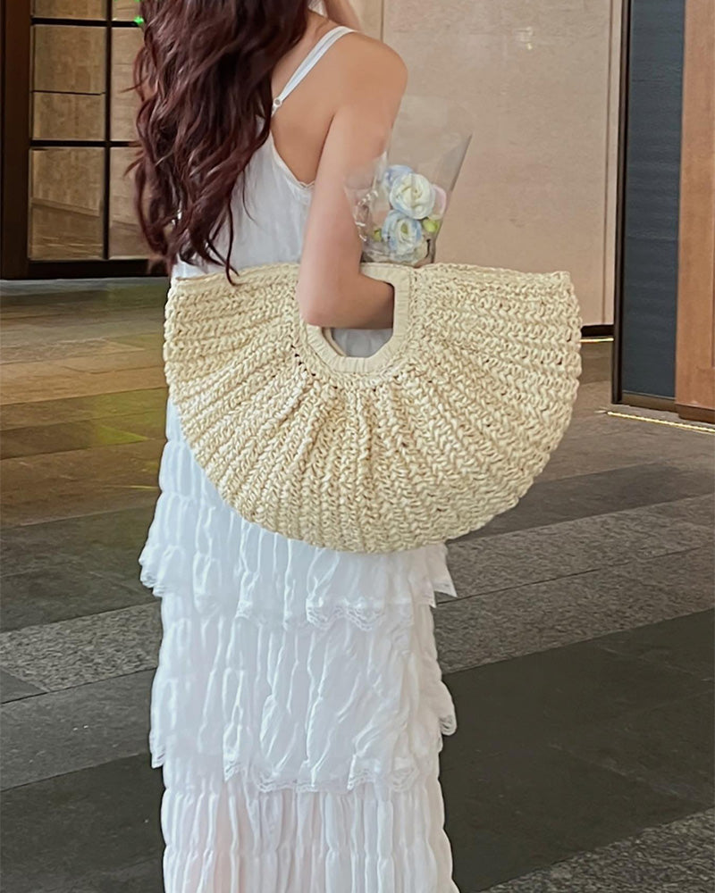 Moon-Shaped Straw Bag