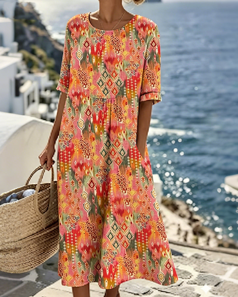 Round Neck Resort Print Dress