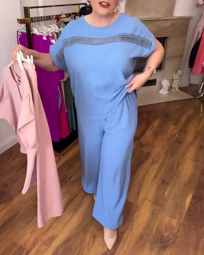 Ruffle Sleeve Round Neck Casual Set