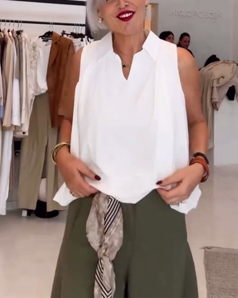 Sleeveless Lapel Loose Blouse