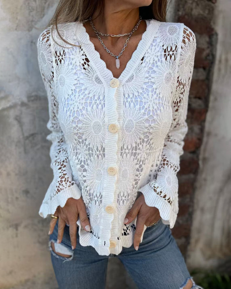 Lace V-Neck Long Sleeve Cardigan