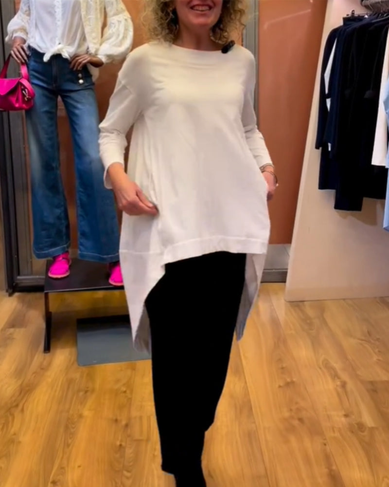 Round Neck Solid Color Top