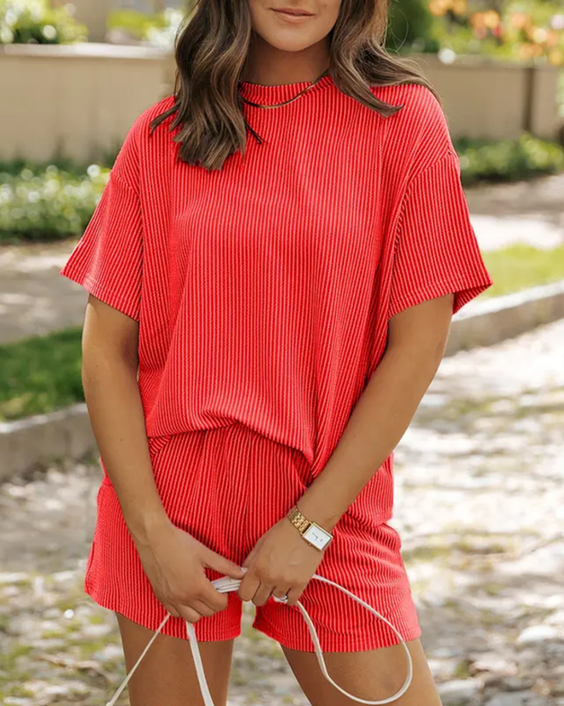 Stylish Striped Crew Neck Suit
