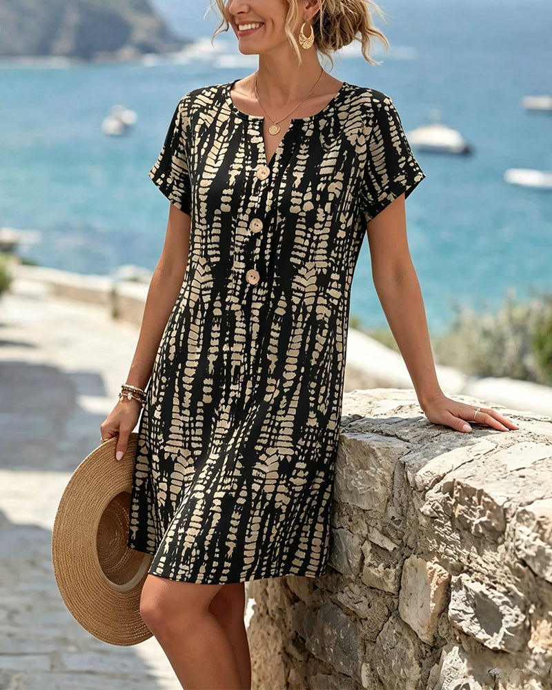 Black And Brown Color-Blocked Button Dress