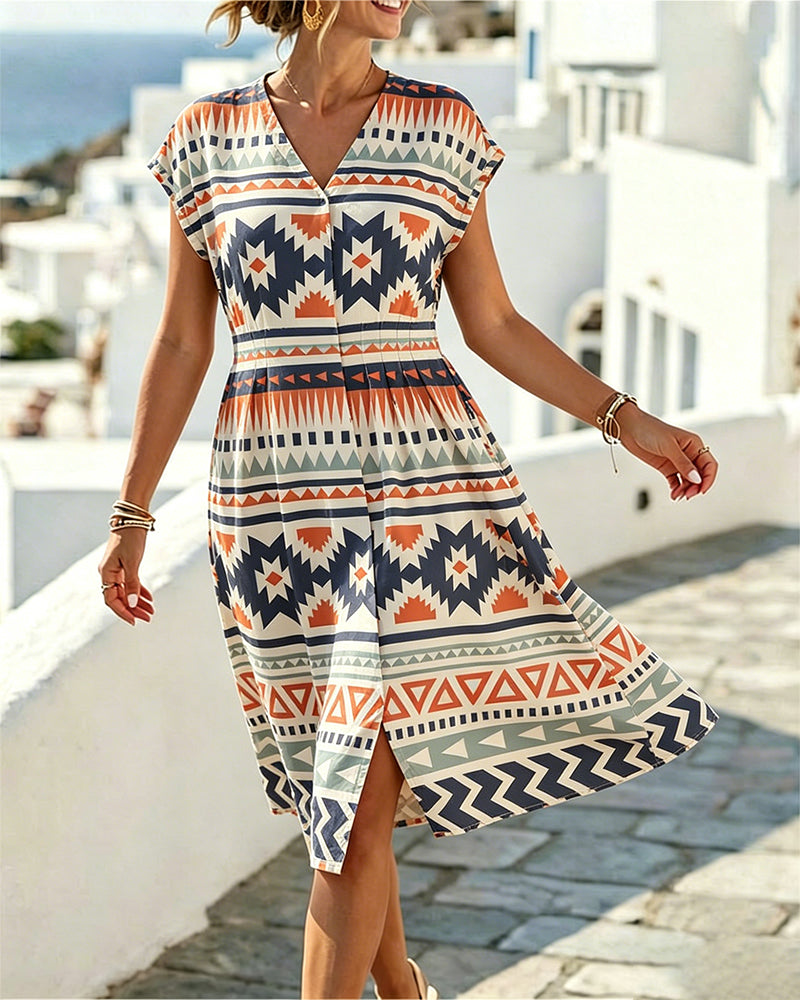 Casual V-Neck Dropped Shoulder Dress