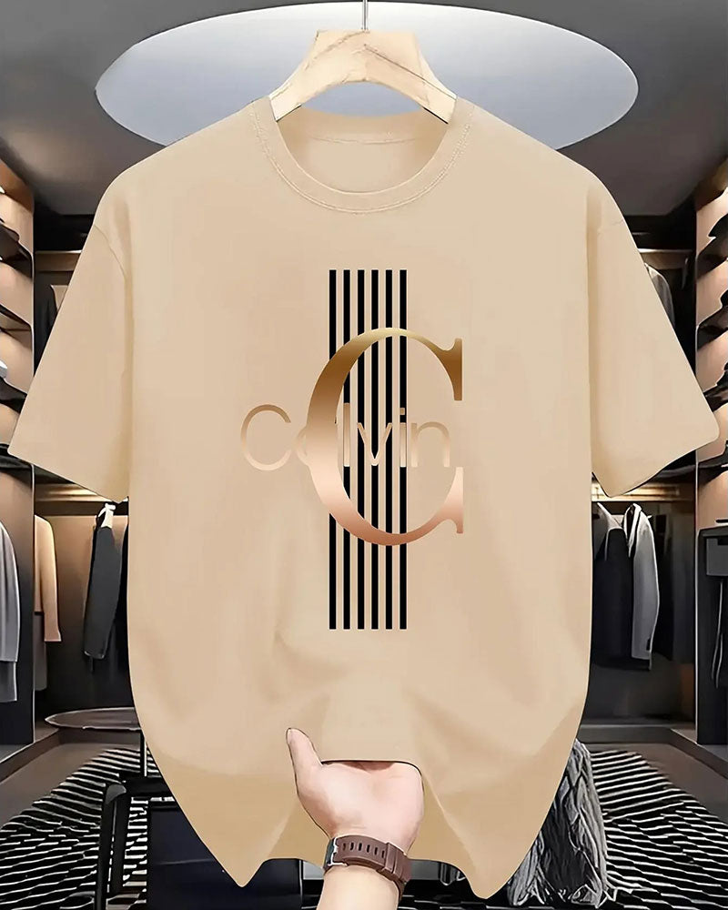 Letter Vertical Stripe Print Short Sleeve T-Shirt