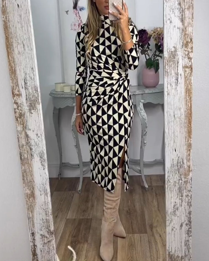 Bodycon Long Sleeve Geometric Print Dress
