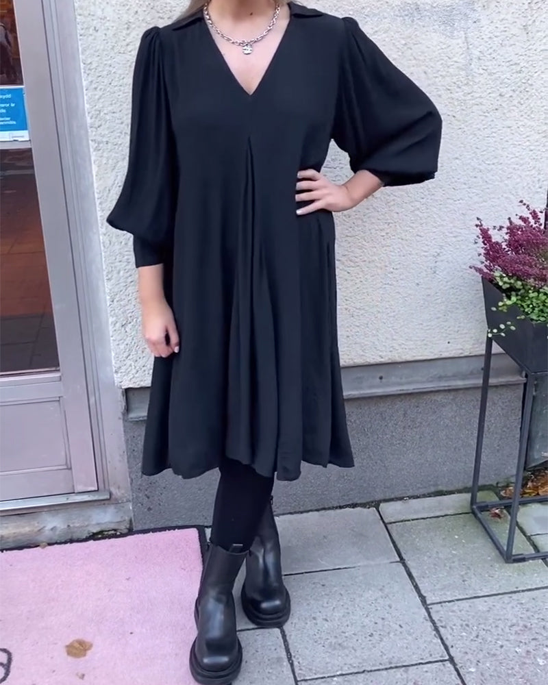 V-Neck Fashionable Lantern Sleeve Dress