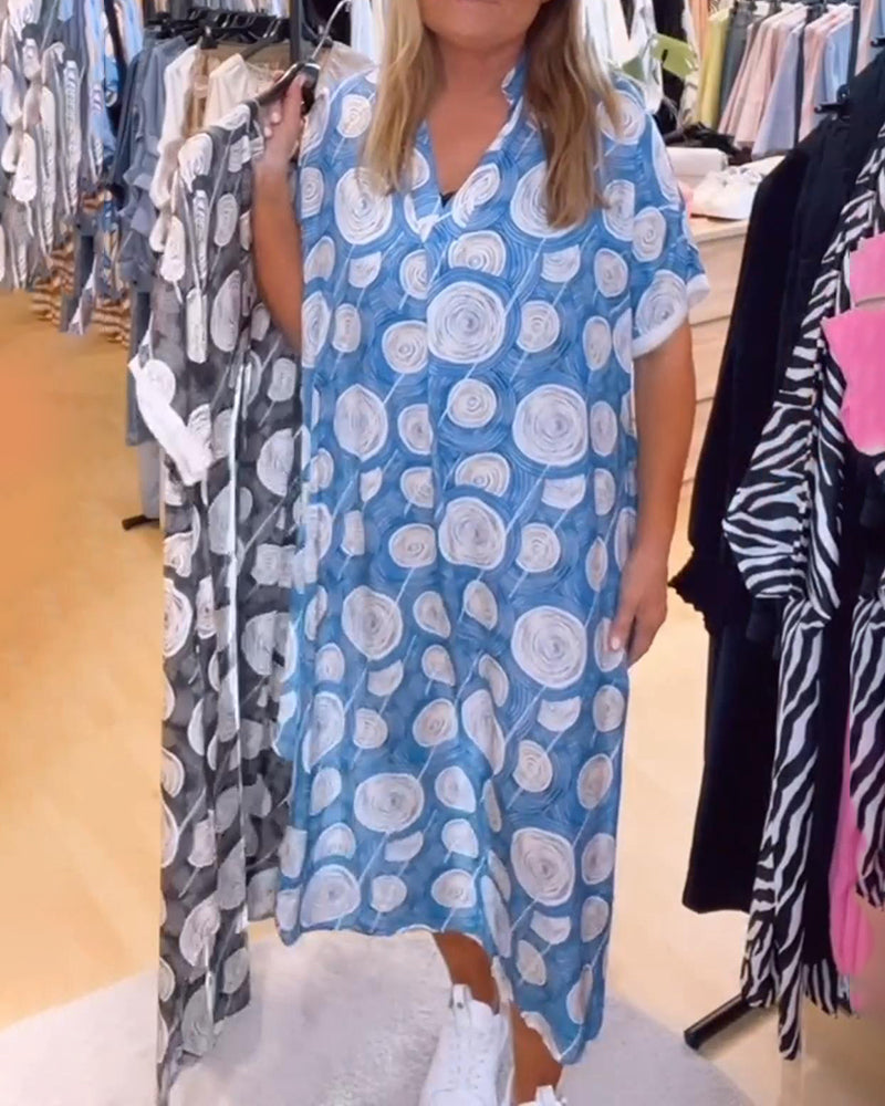 V-Neck Circle Print Dress