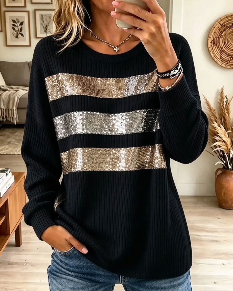 Horizontal Stripe Casual Long Sleeve Top