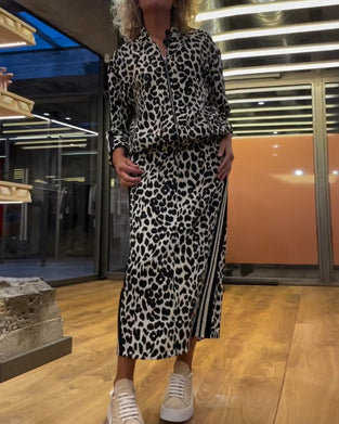 Leopard print striped skirt two-piece set