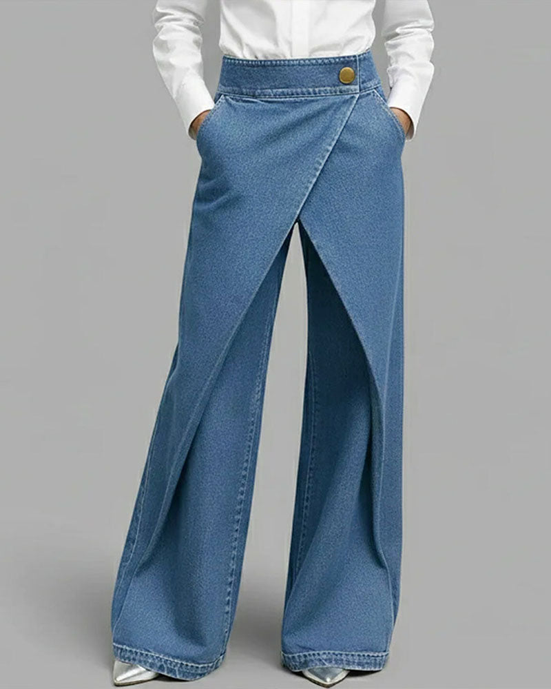 Fashionable Wide-Leg Denim Pants
