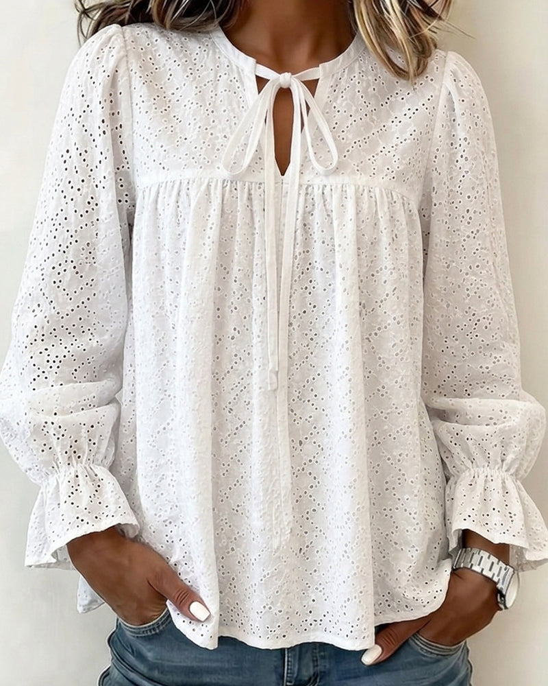 Tie Cutout Long Sleeve Top