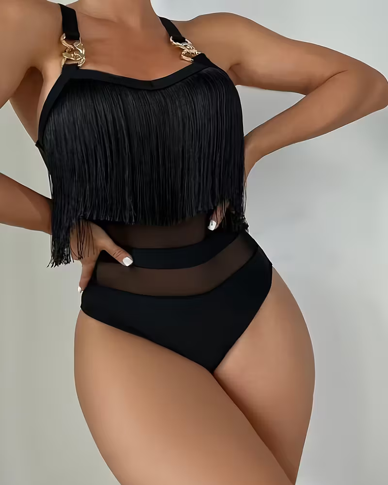 Tassel Metal Buckle One-Piece Swimsuit