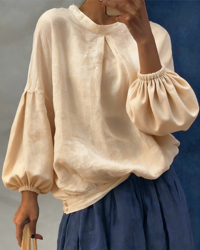 Puff Sleeve Cotton Linen Blouse