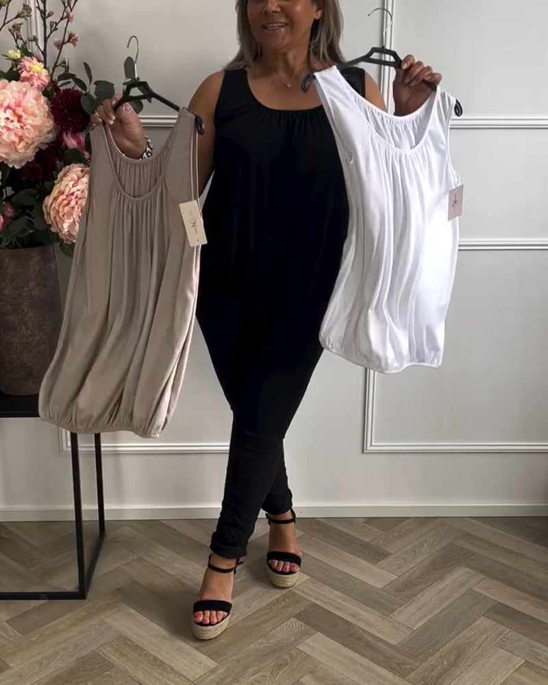 Aumora Sleeveless Solid Color Pleated Tank Top