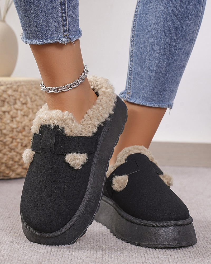 Thick-soled plush buckle warm slippers