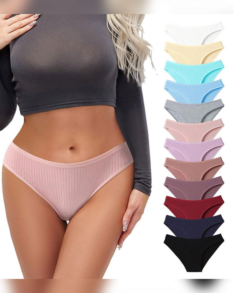 Ladies' Breathable Vertical Striped Texture Feel Comfortable Fashionable Mid-Waist Brief