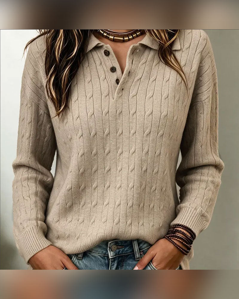 Solid Color Lapel Pullover