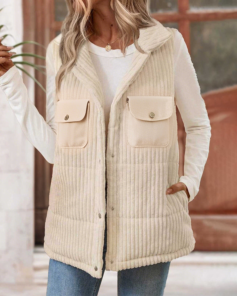 Corduroy Collared Padded Vest Coat