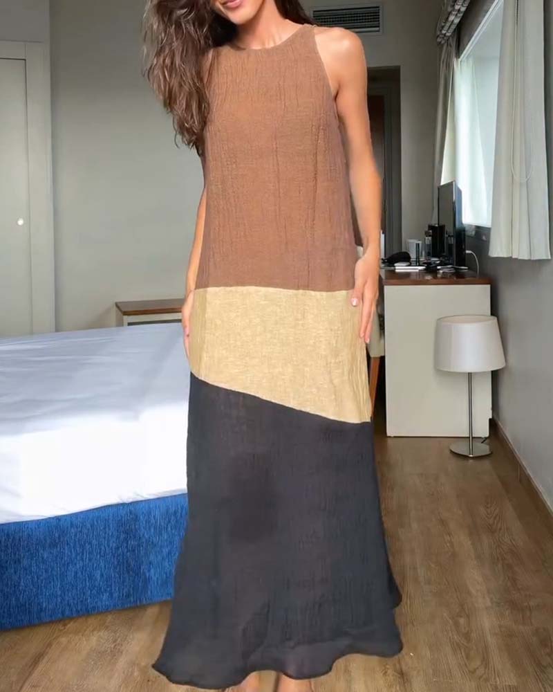 Sleeveless Color-Block Casual Dress