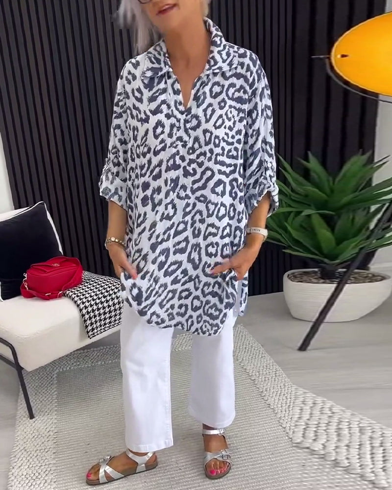 Lapel Leopard Print Blouse