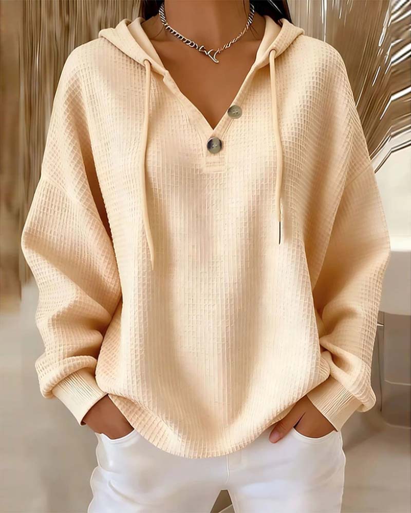 Casual Solid Color Drawstring Sweatshirt