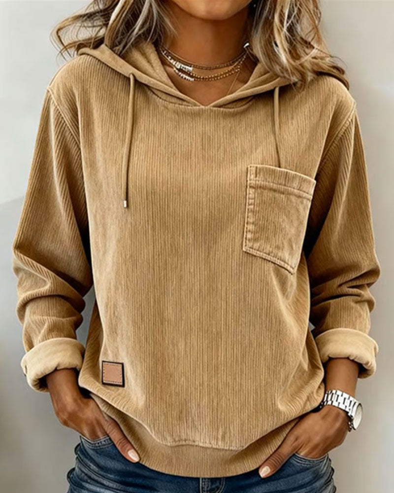 Solid Color Pocket Design Hoodie