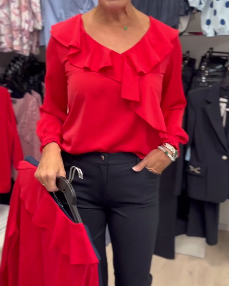 Fashion Red Ruffle Blouse