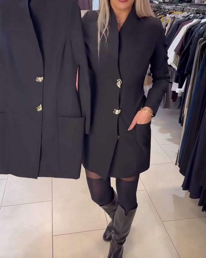 Stand Collar Metal Button Suit Dress