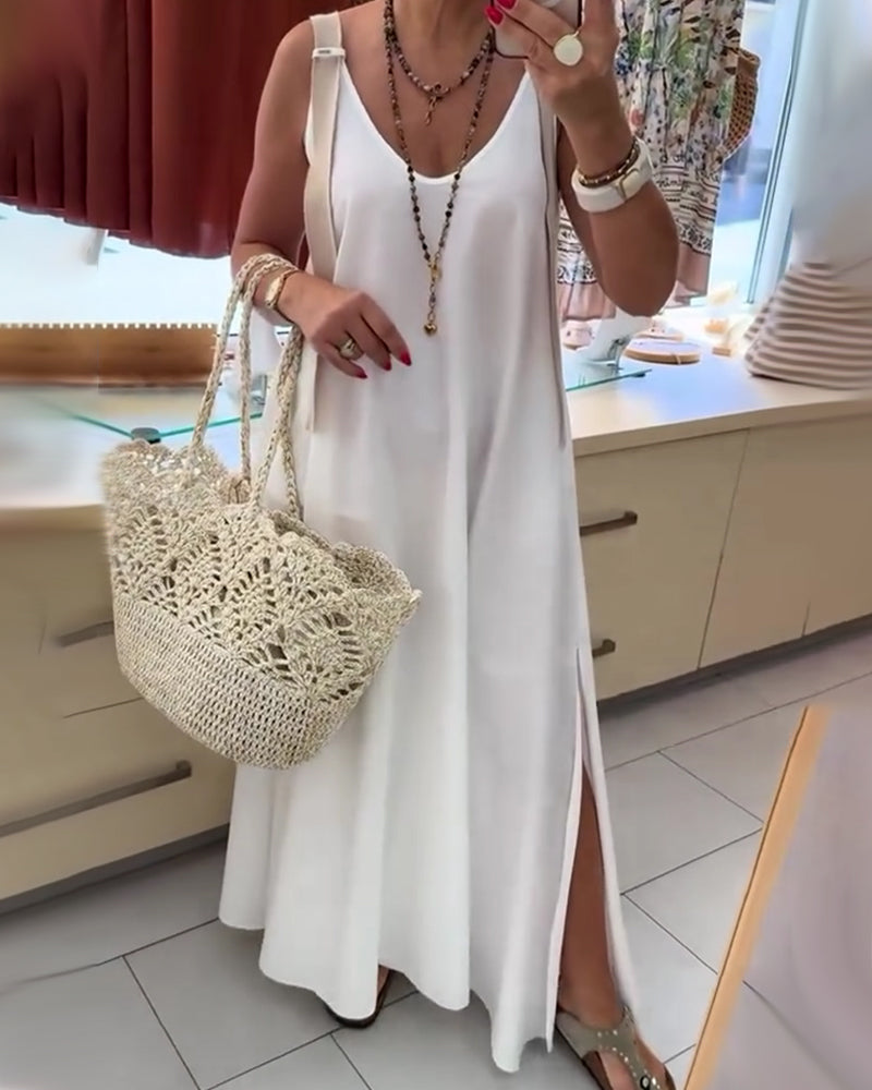 Adjustable Strappy V-Neck Long Dress