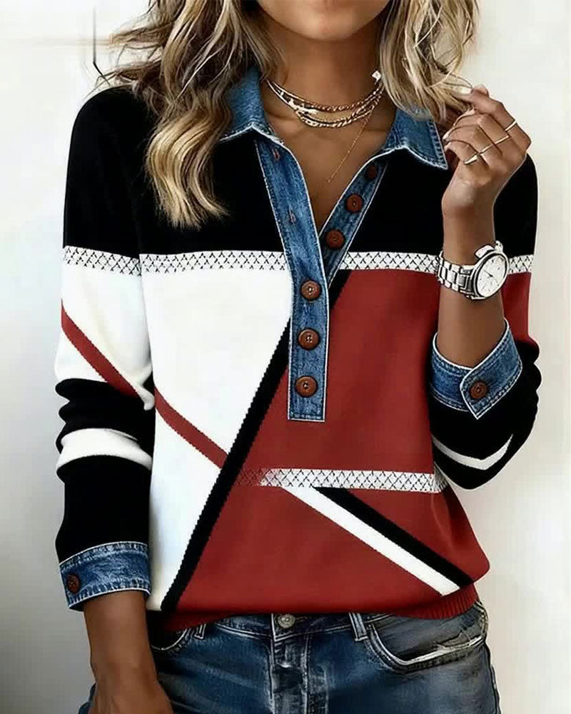 Long-Sleeved Color-Blocked Casual Fashion Sweatshirt