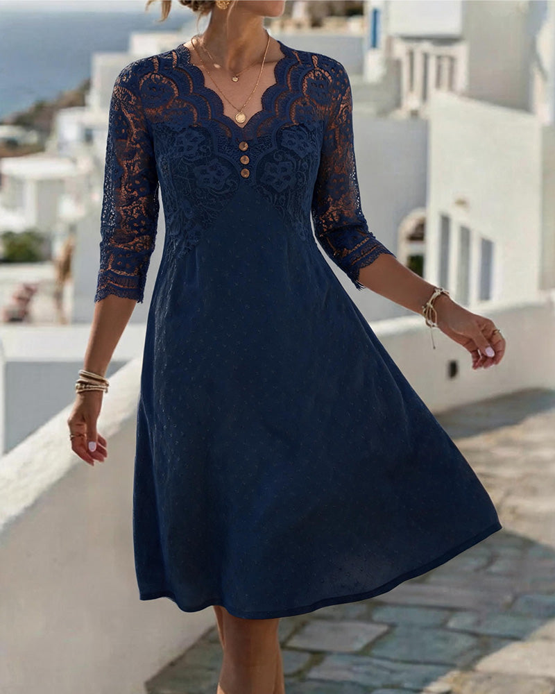 V-Neck Lace Patchwork A-Line Dress