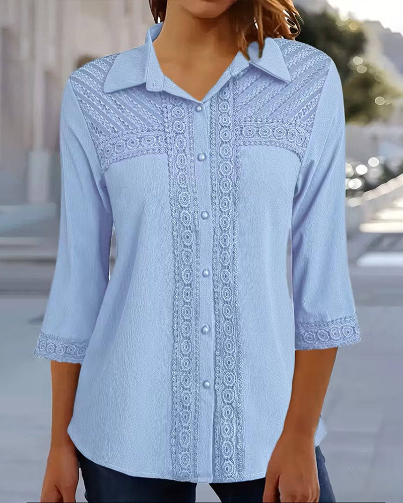 Solid Color Collared Ruffle Shirt