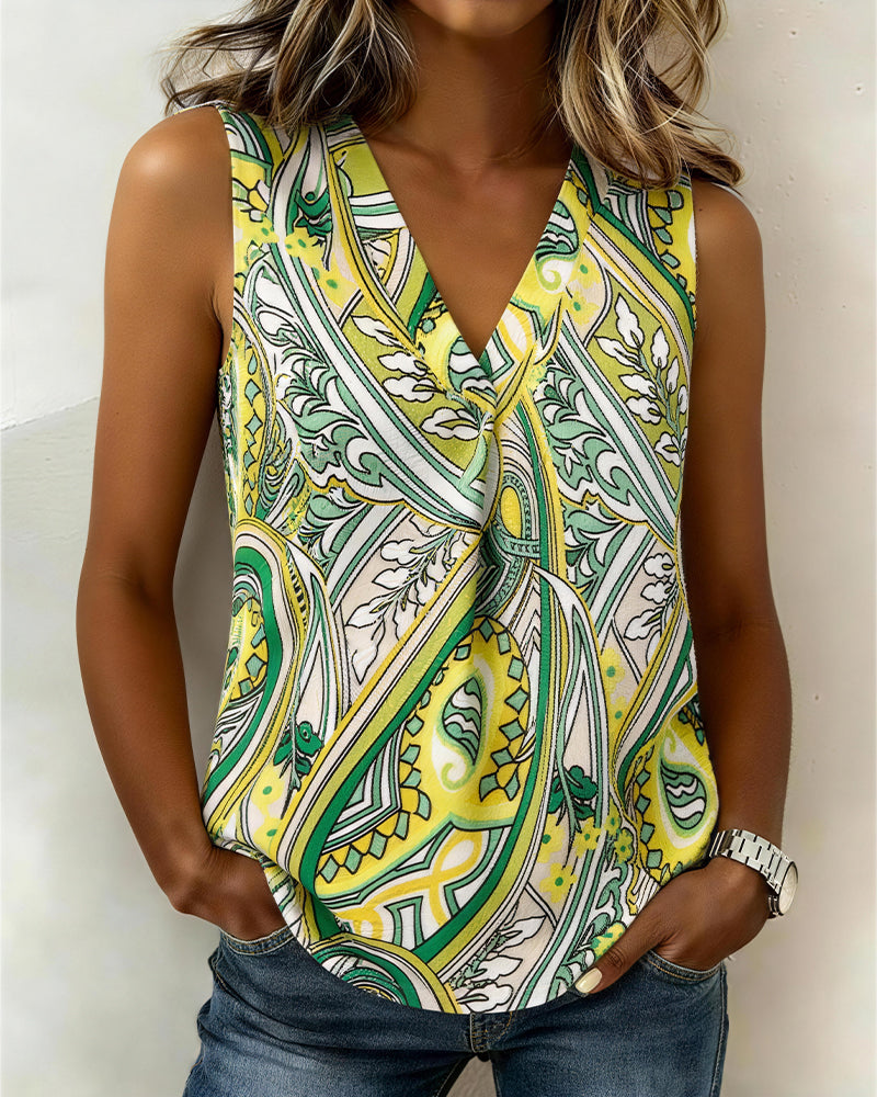 V-Neck Sleeveless Printed Tank Top